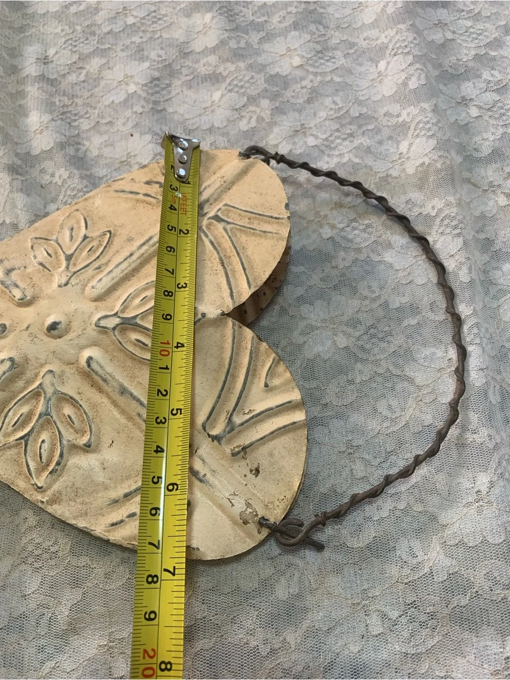 Vintage Rustic Metal Double Heart Wall Hanging, Embossed Tin Farmhouse Decor